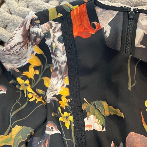 Sunday Best Woman's Black Owl Floral Print Mini Dress Size 00 - Picture 5 of 11